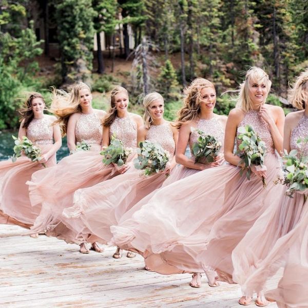 2019 autumn pink bridesmaid dresses halter sequins tulle floor length maid of honor custom made elegant wedding guest dresses, White;pink
2019 autumn pink bridesmaid dresses halter sequins tulle floor length maid of honor custom made elegant wedding guest dresses, White;pink