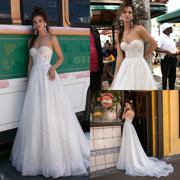 2019 berta ivory sequined lace wedding dresses sweetheart a line lace appliqued backless bridal gowns country style wedding gowns, White
2019 berta ivory sequined lace wedding dresses sweetheart a line lace appliqued backless bridal gowns country style wedding gowns, White
