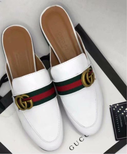 G 2018 Autumn Popular Ladies Outer Wear Casual White Leather Slippers Concise Fashion Super Quality Temperament Women Shoes