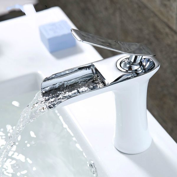 Bathroom Basin Faucet Waterfall White Baked Paint Faucet Chrome Finish Hot Water deck mounted Sink Mixer Tap
Bathroom Basin Faucet Waterfall White Baked Paint Faucet Chrome Finish Hot Water deck mounted Sink Mixer Tap