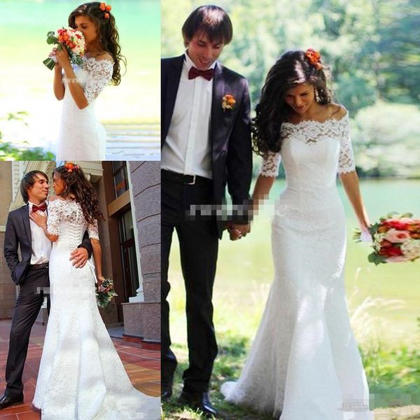 vintage lace-up corset mermaid wedding dresses with sleeve 2019 off shoulder full lace outdoor country garden bridal wedding gown, White
vintage lace-up corset mermaid wedding dresses with sleeve 2019 off shoulder full lace outdoor country garden bridal wedding gown, White