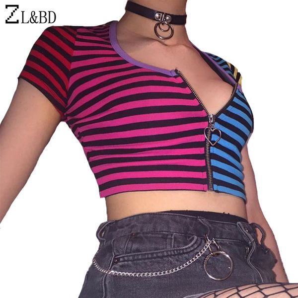 zl&bd women summer t shirt short sleeve rainbow striped heart zipper cropped t-shirt femme fitness tee shirt crop za684, White
zl&bd women summer t shirt short sleeve rainbow striped heart zipper cropped t-shirt femme fitness tee shirt crop za684, White