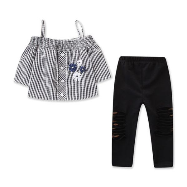 girls off shoulder t-shirt pants cut hole casual outfits clothing toddler infant kids baby girl clothes sets 2-7t, White
girls off shoulder t-shirt pants cut hole casual outfits clothing toddler infant kids baby girl clothes sets 2-7t, White