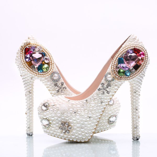 fashion crystal colorful gemstone platform high heels white pearls wedding shoes bridal round toe high heels party prom shoes plus size, Black
fashion crystal colorful gemstone platform high heels white pearls wedding shoes bridal round toe high heels party prom shoes plus size, Black