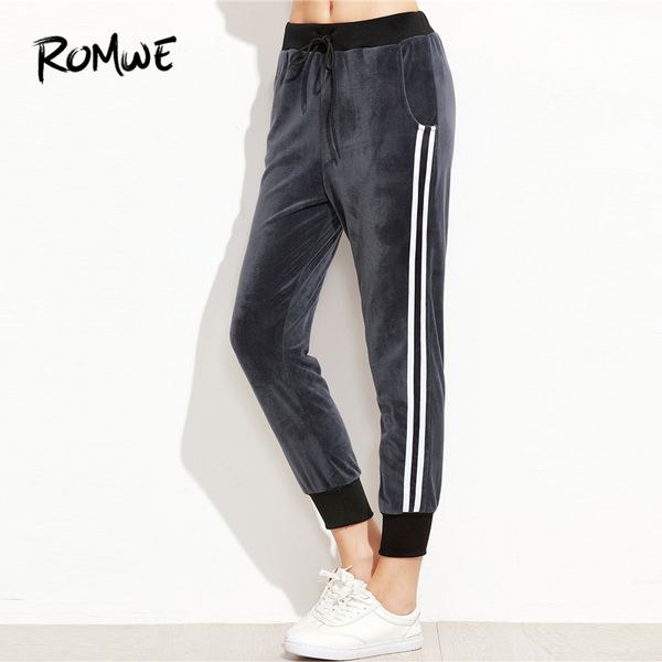 romwe sport grey drawstring waist striped velvet women fitness jogging pants 2018 outdoor gym running sports workout sweatpants, Black;blue
romwe sport grey drawstring waist striped velvet women fitness jogging pants 2018 outdoor gym running sports workout sweatpants, Black;blue