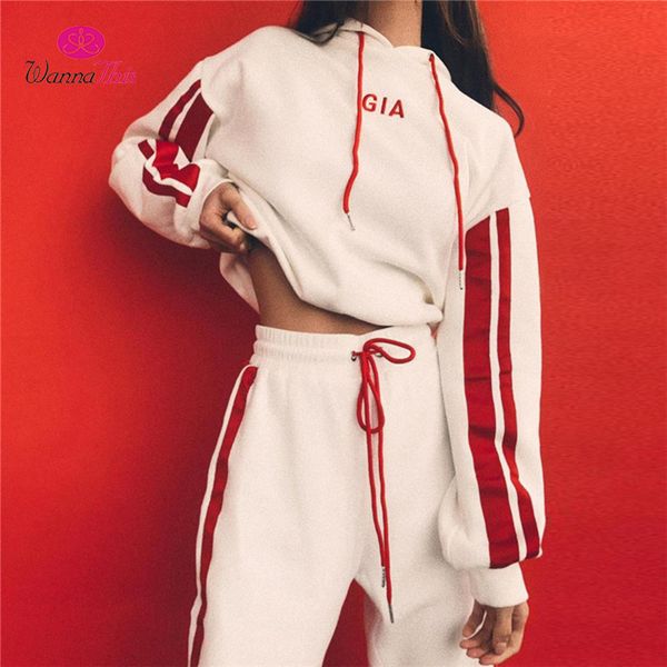 wannathis 2017 autumn 2 pieces sets tracksuit women hooded long sleeve sweatshirt side stripe pants gia embroidery workout suits, White;black
wannathis 2017 autumn 2 pieces sets tracksuit women hooded long sleeve sweatshirt side stripe pants gia embroidery workout suits, White;black