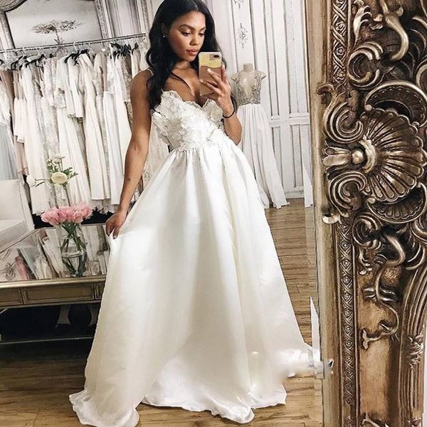 simple beach wedding dresses with spaghetti straps lace appliques a line boho bridal gowns low back wedding guest dress, White
simple beach wedding dresses with spaghetti straps lace appliques a line boho bridal gowns low back wedding guest dress, White