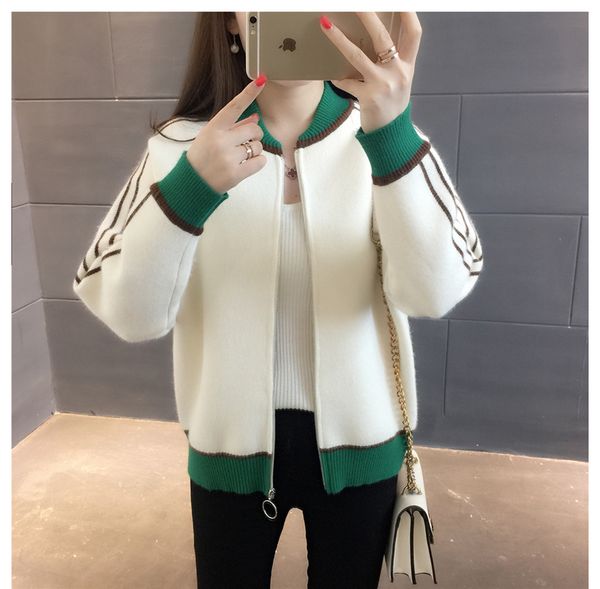 female jacket beige green pink coat sweaters women knitted cardigans lady school all-match loose zipper, White;black
female jacket beige green pink coat sweaters women knitted cardigans lady school all-match loose zipper, White;black