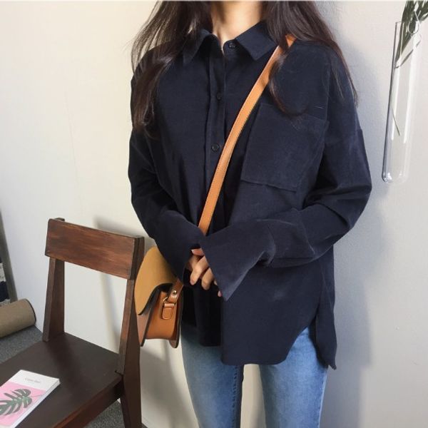 korean womens clothes japan solid color long sleeve fashion corduroy blouse loose slim pocket button up femme navy shirts, White
korean womens clothes japan solid color long sleeve fashion corduroy blouse loose slim pocket button up femme navy shirts, White