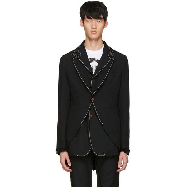 men's suits & blazers s-5xl original suit double layer collar stitching casual loose personality irregular rear split tuxedo coat, White;black 
men's suits & blazers s-5xl original suit double layer collar stitching casual loose personality irregular rear split tuxedo coat, White;black