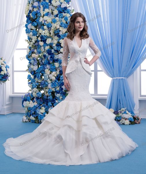 charming ivory v-neck sleeves applique beads mermaid wedding dresses bridal pageant dresses wedding attire dresses custom size 2-16 zw612188, White