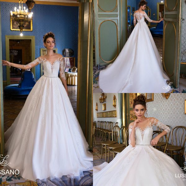 eva lendel long sleeve country wedding dresses a line sweep train sheer jewel neck botton back beach wedding dress plus size bridal gowns, White
eva lendel long sleeve country wedding dresses a line sweep train sheer jewel neck botton back beach wedding dress plus size bridal gowns, White