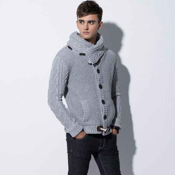 2018 men winter knitted sweatercoat turtleneck sweaters male slim fit cardigan horn button sweater coat scarf collar knitwear, White;black
2018 men winter knitted sweatercoat turtleneck sweaters male slim fit cardigan horn button sweater coat scarf collar knitwear, White;black