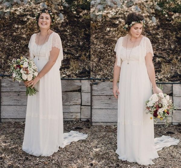 2018 a line wedding dresses ivory lace short sleeves scoop neck open back beach bohemian summer country chiffon formal bridal gowns, White
2018 a line wedding dresses ivory lace short sleeves scoop neck open back beach bohemian summer country chiffon formal bridal gowns, White