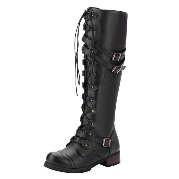 women knee-hight boots winter warm steampunk gothic vintage style retro punk buckle military combat lace up boots female botas, Black
women knee-hight boots winter warm steampunk gothic vintage style retro punk buckle military combat lace up boots female botas, Black