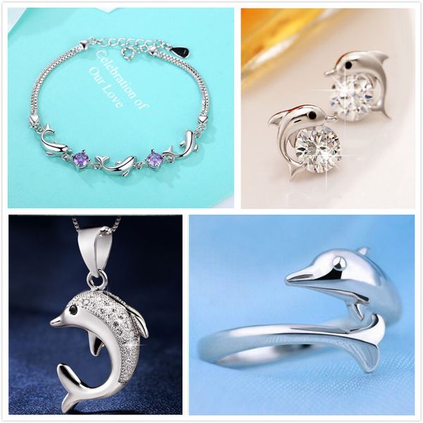 925 silver jewelry, three or four sets of cute dolphin necklace, bracelet, earring, birthday gift.
925 silver jewelry, three or four sets of cute dolphin necklace, bracelet, earring, birthday gift.