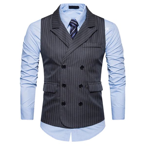 vertical striped suit vest menturn-down collar double breasted sleeveless waistcoat mens casual suit vest business vests wholesale, Black;white
vertical striped suit vest menturn-down collar double breasted sleeveless waistcoat mens casual suit vest business vests wholesale, Black;white