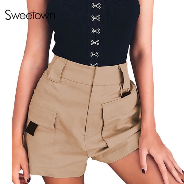 sweetown casual cotton shorts women high waisted straight shorts solid zipper pocket short loose women summer short 2018, White;black
sweetown casual cotton shorts women high waisted straight shorts solid zipper pocket short loose women summer short 2018, White;black