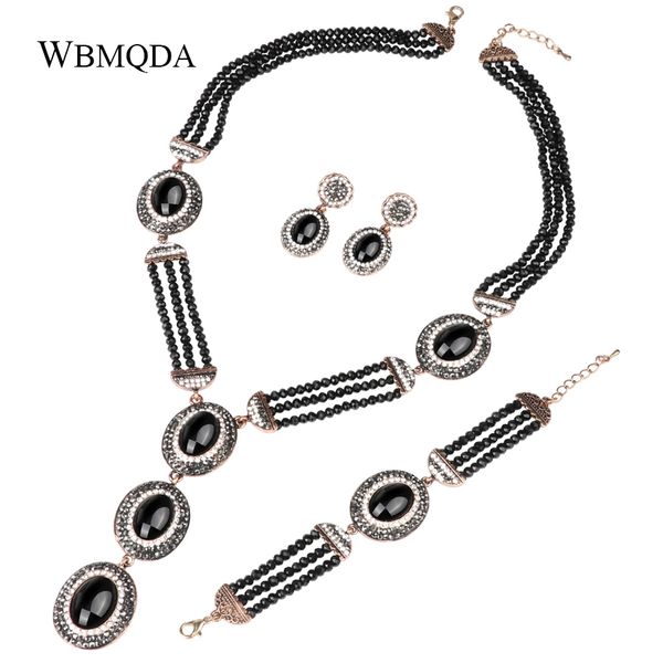 3 pcs/lot vintage black crystal stone beads jewelry sets luxury african big statement long necklace bracelet earrings for women, Silver
3 pcs/lot vintage black crystal stone beads jewelry sets luxury african big statement long necklace bracelet earrings for women, Silver