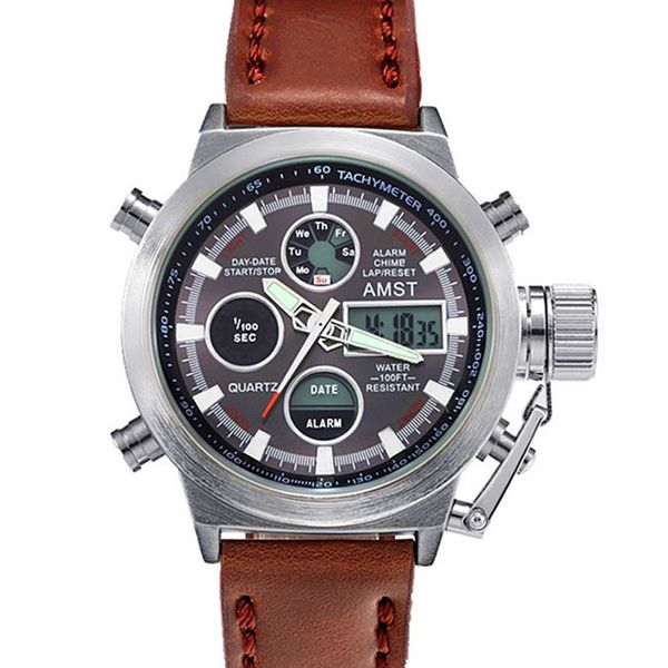 amst brand men leather canvas strap sport quartz watch led digital 50m waterproof swim army wristwatches with gift box, Slivery;brown
amst brand men leather canvas strap sport quartz watch led digital 50m waterproof swim army wristwatches with gift box, Slivery;brown