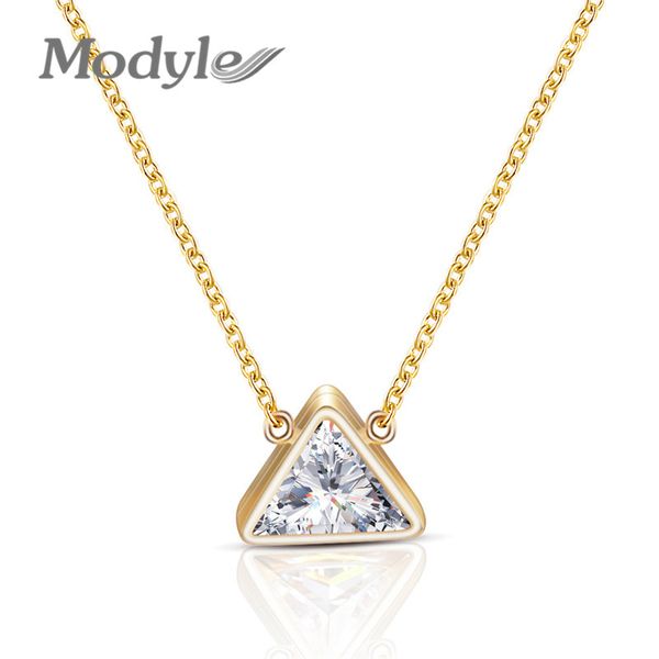 modyle crystal triangle necklace pendants for women gold chain stainless steel triangle choker necklace, Silver