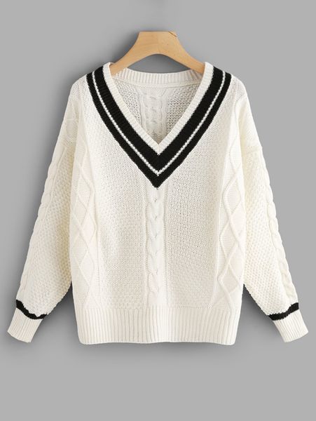 wipalo contrast cable knit sweater women pullovers long sleeve v neck patchwork jumpers casual 2018 autumn female knitted, White;black
wipalo contrast cable knit sweater women pullovers long sleeve v neck patchwork jumpers casual 2018 autumn female knitted, White;black