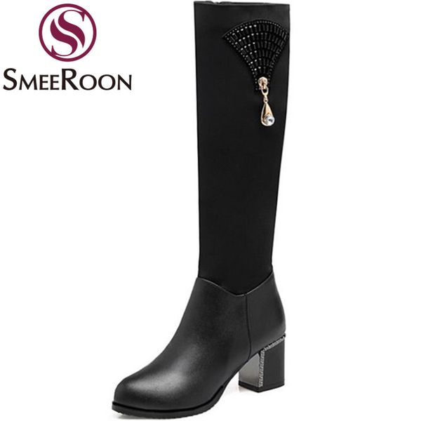 smeeroon fashion zipper boots for women square med heels knee high boots simple keep warm winter casual shoes crystal, Black
smeeroon fashion zipper boots for women square med heels knee high boots simple keep warm winter casual shoes crystal, Black