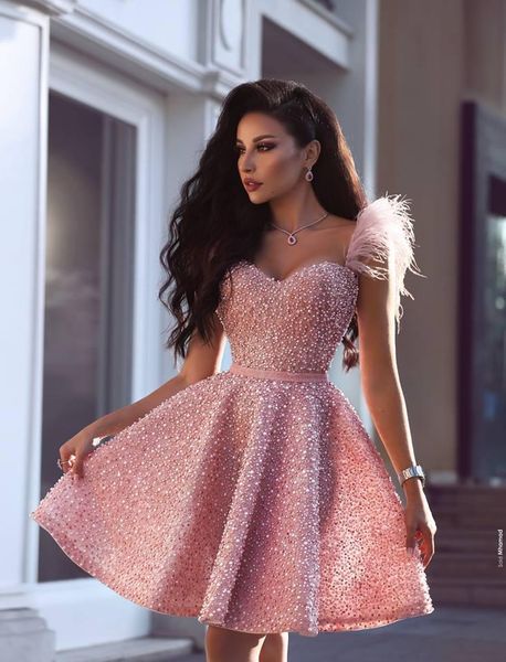 luxury pink prom dresses 2019 sweetheart feather on shoulder knee length evening gowns custom made shining pearls homecoming dress cocktail, Black
luxury pink prom dresses 2019 sweetheart feather on shoulder knee length evening gowns custom made shining pearls homecoming dress cocktail, Black