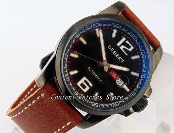 44mm debert black pvd case black dial automatic movement men's watch, Slivery;brown
44mm debert black pvd case black dial automatic movement men's watch, Slivery;brown