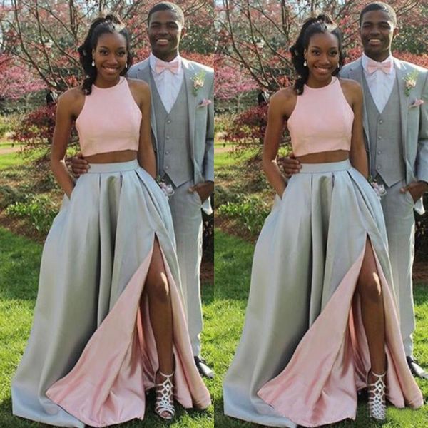 2019 new two piece prom dresses front side slit taffeta ruched sleeveless two tone jewel evening formal dress, Black
2019 new two piece prom dresses front side slit taffeta ruched sleeveless two tone jewel evening formal dress, Black