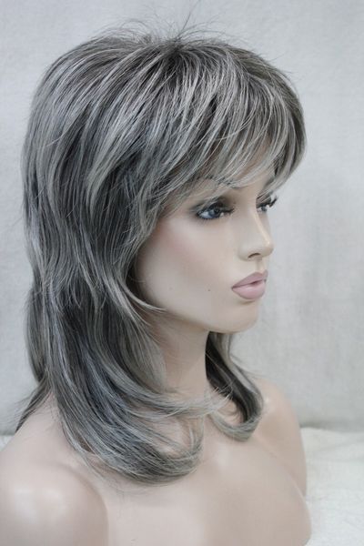 new women's wig medium length grey layered shoulder long synthetic hair full wig, Black;brown
new women's wig medium length grey layered shoulder long synthetic hair full wig, Black;brown
