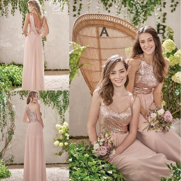 Rose Gold Bridesmaid Dresses A Line Spaghetti Backless Sequined Party Dress Chiffon Cheap Long Beach Wedding Gust Dress Maid of Honor Gowns
Rose Gold Bridesmaid Dresses A Line Spaghetti Backless Sequined Party Dress Chiffon Cheap Long Beach Wedding Gust Dress Maid of Honor Gowns