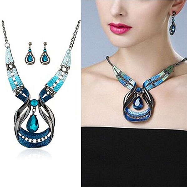 fashion 1 set blue blue jewelry set bohemia resin crystal rhinestones earring necklace for wedding jewelry accessories, Silver
fashion 1 set blue blue jewelry set bohemia resin crystal rhinestones earring necklace for wedding jewelry accessories, Silver