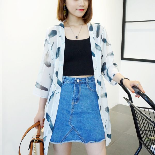 fashion print floral long cover up blouse 3 / 4 sleeve chiffon open stitch blusas cardigan loose blusa sunscreen shirts, White
fashion print floral long cover up blouse 3 / 4 sleeve chiffon open stitch blusas cardigan loose blusa sunscreen shirts, White