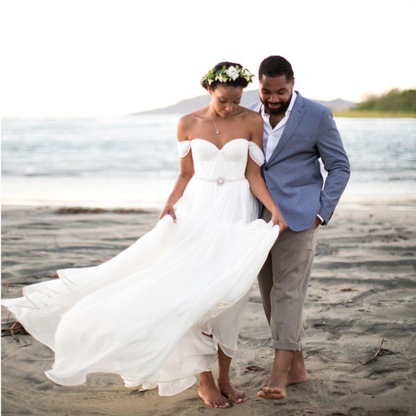 elegant chiffon beach wedding dresses with crystal sash sweetheart off shoulder bridal gowns vestido de novia, White
elegant chiffon beach wedding dresses with crystal sash sweetheart off shoulder bridal gowns vestido de novia, White