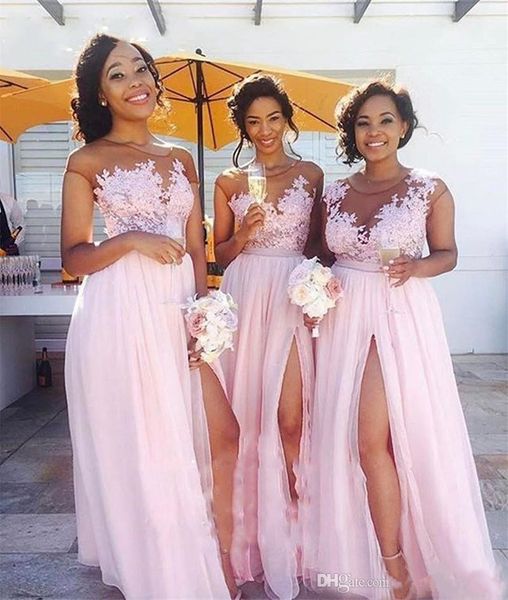 2018 new custom made chiffon pink bridesmaid dresses long lace applique side split maid of honor gowns formal wedding guest dress, White;pink
2018 new custom made chiffon pink bridesmaid dresses long lace applique side split maid of honor gowns formal wedding guest dress, White;pink