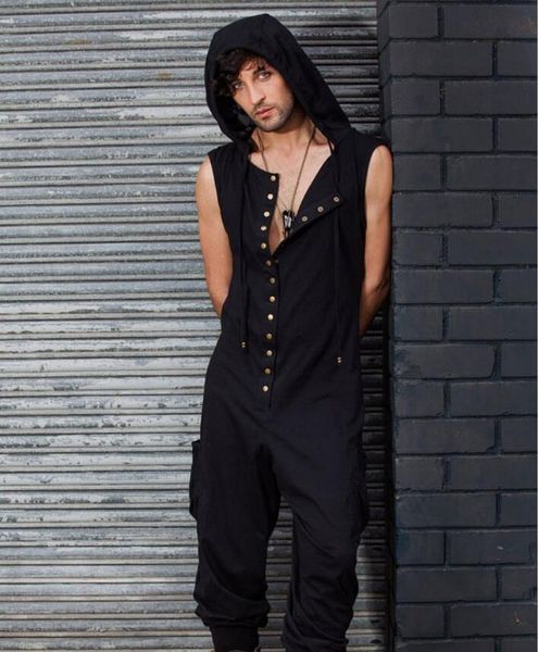 m-xxl 2018 europe and america solid color hooded casual jumpsuit sleeveless vest men's slim fashion jumpsuit, Black
m-xxl 2018 europe and america solid color hooded casual jumpsuit sleeveless vest men's slim fashion jumpsuit, Black