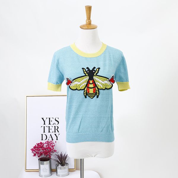 brand designer women summer knits 2018 summer fashion lady embroidered bees butterfly round neck short sleeve knitted jumpers, White
brand designer women summer knits 2018 summer fashion lady embroidered bees butterfly round neck short sleeve knitted jumpers, White