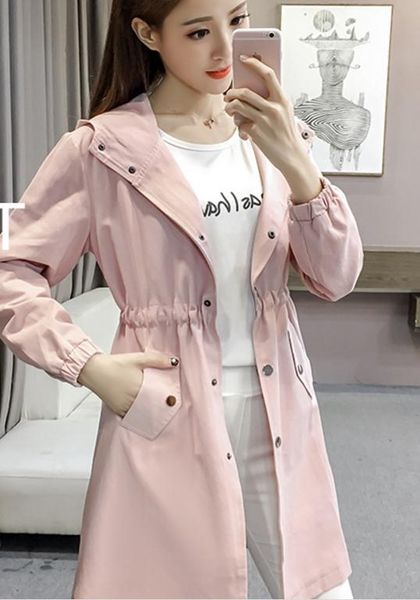 2018 spring and autumn new style korean medium length long sleeved hooded woman windbreaker, Tan;black
2018 spring and autumn new style korean medium length long sleeved hooded woman windbreaker, Tan;black