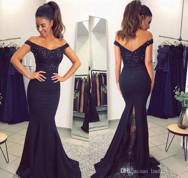 

2018 Mermaid Navy Blue Prom Dress Sexy Off The Shoulder Lace Formal Holidays Wear Graduation Evening Party Gown Custom Made Plus Size