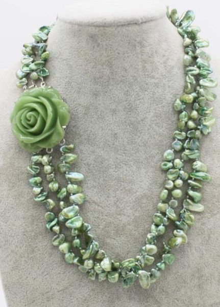 3rows reborn keshi green 3-6mm 18inch weholesale beads gift nature fppj, Silver