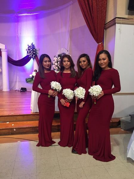 elegant custom made mermaid long sleeve burgundy bridesmaid dresses floor length long zipper vestidos de dama de honor for women, Red;white
elegant custom made mermaid long sleeve burgundy bridesmaid dresses floor length long zipper vestidos de dama de honor for women, Red;white