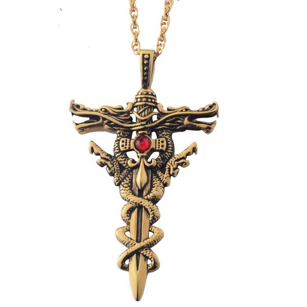 men's gold color cool punk double dragon cross sword pendant necklace,stainless steel unique biker pendant necklace,23 " chain, Silver
men's gold color cool punk double dragon cross sword pendant necklace,stainless steel unique biker pendant necklace,23 " chain, Silver