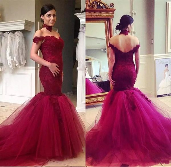 burgundy lace mermaid prom dresses 2020 with appliques off shoulder short sleeves sweep train tulle fromal evening party gowns, Black
burgundy lace mermaid prom dresses 2020 with appliques off shoulder short sleeves sweep train tulle fromal evening party gowns, Black