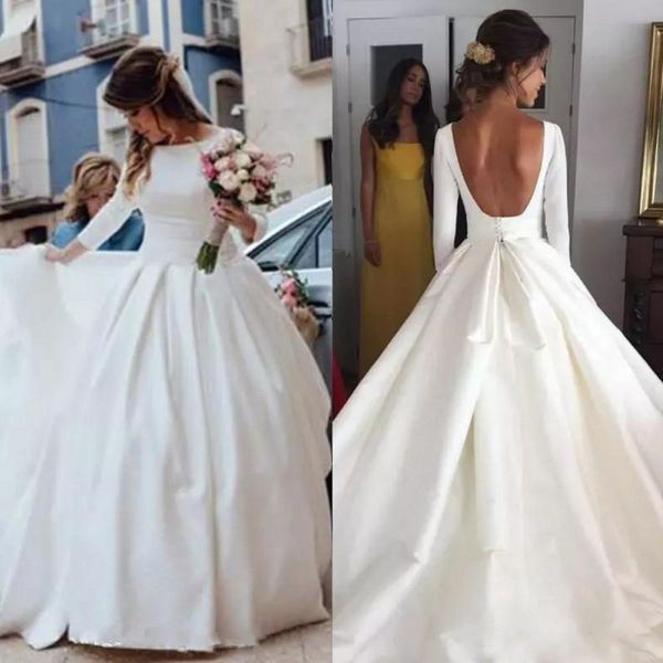 fall 2018 vintage long sleeve wedding dresses crew neck big a line court train low cut back satin bridal country wedding gowns, White
fall 2018 vintage long sleeve wedding dresses crew neck big a line court train low cut back satin bridal country wedding gowns, White
