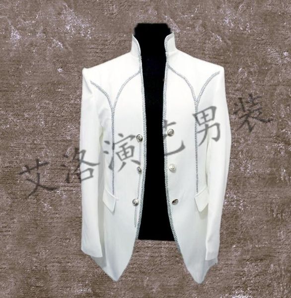 white stand collar men suits designs stage costumes for singers men married blazer dance clothes jacket style dress punk rock, White;black
white stand collar men suits designs stage costumes for singers men married blazer dance clothes jacket style dress punk rock, White;black