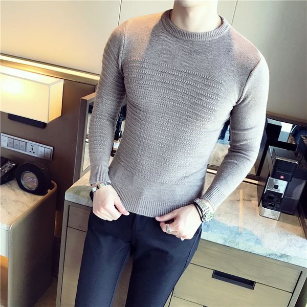 slim fit knit sweater solid mens pullover sweaters round neck slim fit pull homme jacquard male sweater men, White;black 
slim fit knit sweater solid mens pullover sweaters round neck slim fit pull homme jacquard male sweater men, White;black