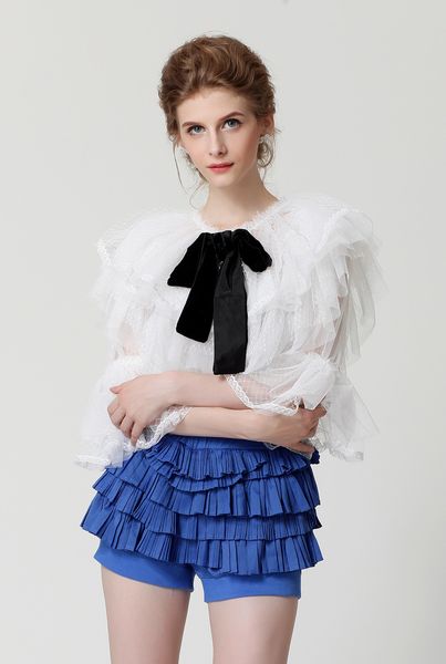 High Quality chiffon Blouse Transparent Sexy Women Fluffy Shirt Summer European Style Party Clothes Short sleeves