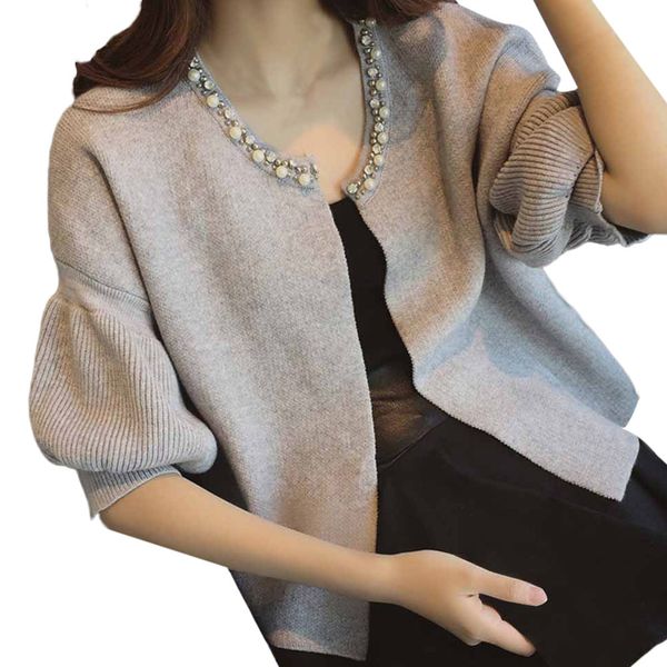 2018 new women's beaded word collar sweater lantern sleeve knit cardigan casual jacket fashion winter short knitted cardigan, White;black
2018 new women's beaded word collar sweater lantern sleeve knit cardigan casual jacket fashion winter short knitted cardigan, White;black