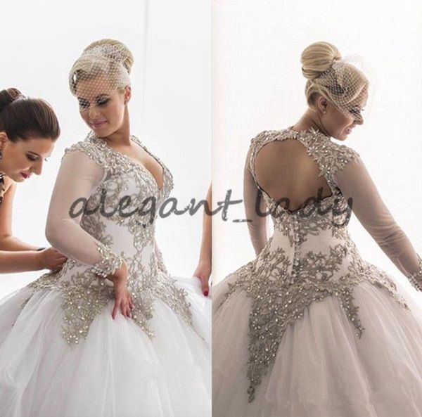 plus size modest long sleeves wedding dresses rhinestones crystals beaded bridal gowns backless sheer ball gown wedding dresses plus size, White
plus size modest long sleeves wedding dresses rhinestones crystals beaded bridal gowns backless sheer ball gown wedding dresses plus size, White